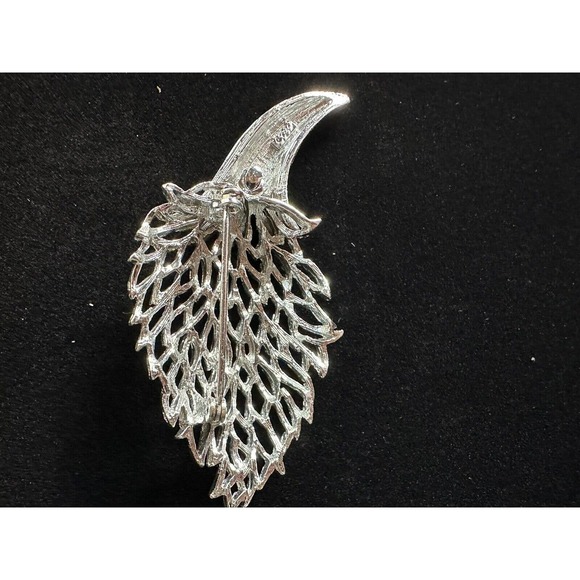 Vintage Signed CORO Silver Tone Large Textured Leaf ConeBrooch Pin SILVER TONE - Picture 10 of 11